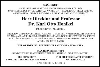 Anzeige von Karl-Otto Honikel von MGO