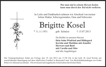 Anzeige von Brigitte Kosel von MGO