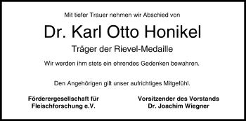Anzeige von Karl-Otto Honikel von MGO