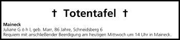 Anzeige von Totentafel vom 17.07.2013 von MGO