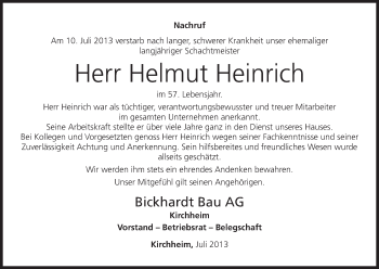 Anzeige von Helmut Heinrich von MGO