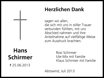 Anzeige von Hans Schirmer von MGO