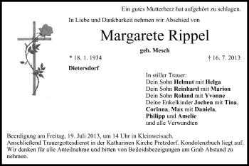 Anzeige von Margarete Rippel von MGO