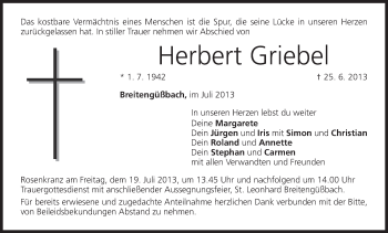 Anzeige von Herbert Griebel von MGO