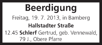 Anzeige von Beerdigung vom 19.07.2013 von MGO