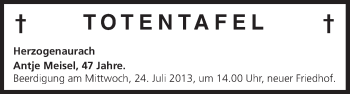 Anzeige von Totentafel vom 20.07.2013 von MGO