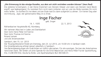 Anzeige von Inge Fischer von MGO