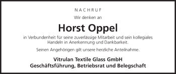 Anzeige von Horst Oppel von MGO