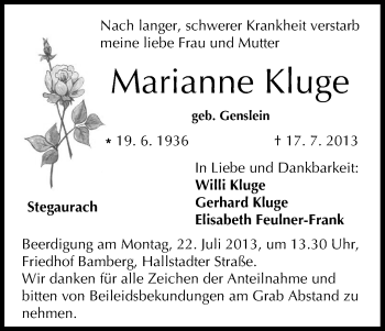 Anzeige von Marianne Kluge von MGO