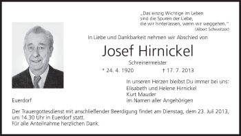 Anzeige von Josef Hirnickel von MGO