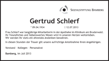 Anzeige von Gertrud Schlerf von MGO