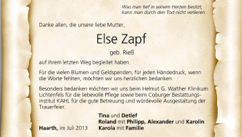 Anzeige von Else Zapf von MGO