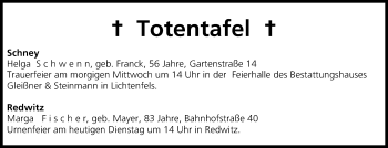 Anzeige von Totentafel vom 23.07.2013 von MGO