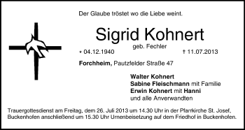 Anzeige von Sigrid Kohnert von MGO