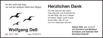 Anzeige von Wolfgang Deß von MGO