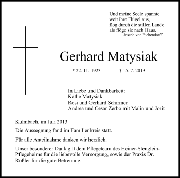 Anzeige von Gerhard Matysiak von MGO