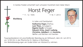 Anzeige von Horst Feger von MGO