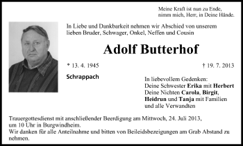 Anzeige von Adolf Butterhof von MGO