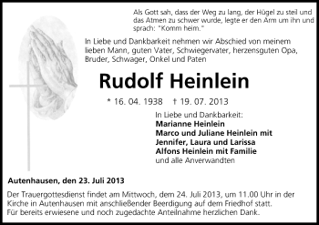 Anzeige von Rudolf Heinlein von MGO