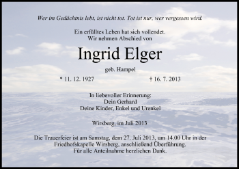 Anzeige von Ingrid Elger von MGO