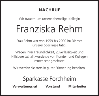 Anzeige von Franziska Rehm von MGO
