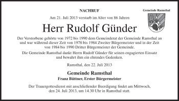 Anzeige von Rudolf Günder von MGO
