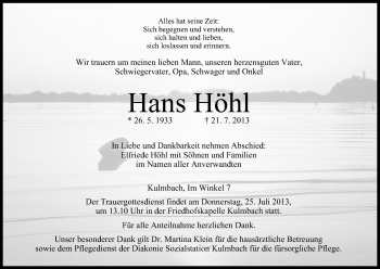 Anzeige von Hans Höhl von MGO