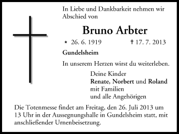 Anzeige von Bruno Arbter von MGO