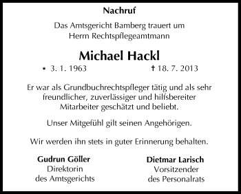 Anzeige von Michael Hackl von MGO