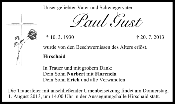 Anzeige von Paul Gust von MGO