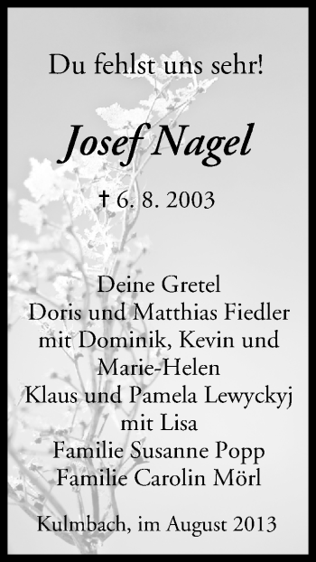 Anzeige von Josef Nagel von MGO