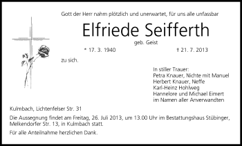 Anzeige von Elfriede Seifferth von MGO