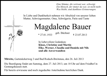 Anzeige von Magdalene Bauer von MGO