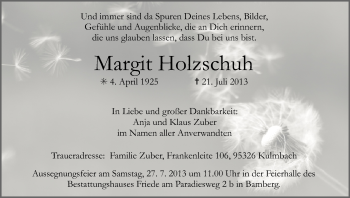 Anzeige von Margit Holzschuh von MGO