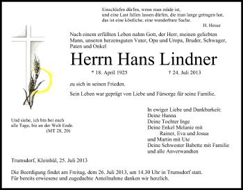 Anzeige von Hans Lindner von MGO