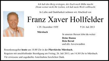 Anzeige von Franz Xaver Hollfelder von MGO