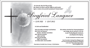 Anzeige von Siegfried Langner von MGO