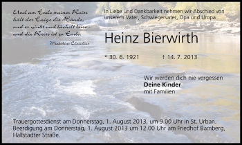 Anzeige von Heinz Bierwirth von MGO