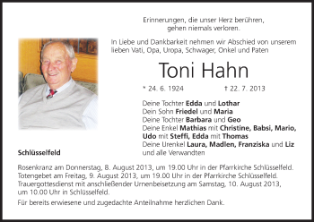 Anzeige von Toni Hahn von MGO