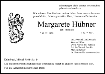 Anzeige von Margarete Hübner von MGO