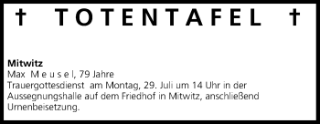 Anzeige von Totentafel vom 27.07.2013 von MGO
