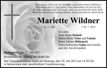 Anzeige von Mariette Wildner von MGO