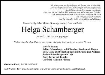 Anzeige von Helga Schamberger von MGO