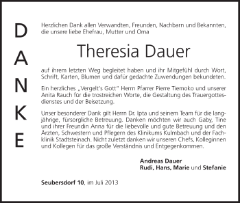 Anzeige von Theresia Dauer von MGO