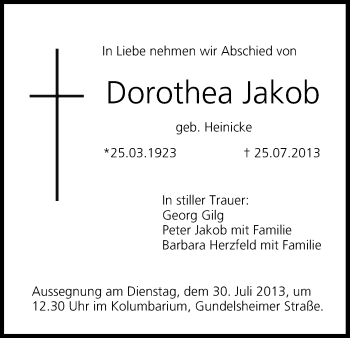 Anzeige von Dorothea Jakob von MGO