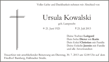 Anzeige von Ursula Kowalski von MGO