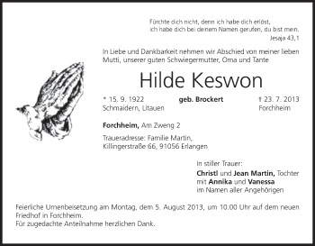 Anzeige von Hilde Keswon von MGO
