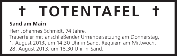 Anzeige von Totentafel vom 29.07.2013 von MGO