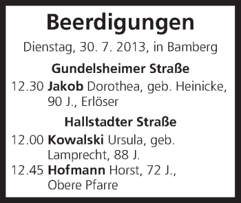 Anzeige von Beerdigungen 30.07.2013 von MGO