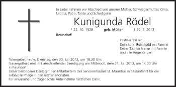 Anzeige von Kunigunda Rödel von MGO